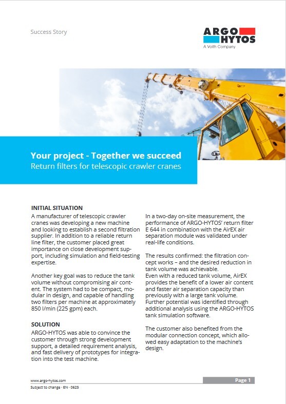 Return filters for telescopic crawler cranes
