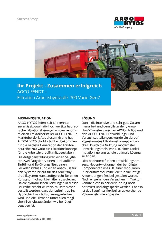 Filtration Arbeitshydraulik bei AGCO Fendt