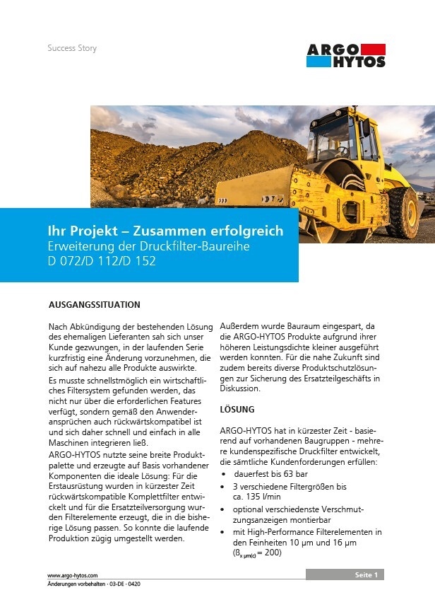 Erweiterung der Druckfilter-Baurreihe D 072/D 112/D 152