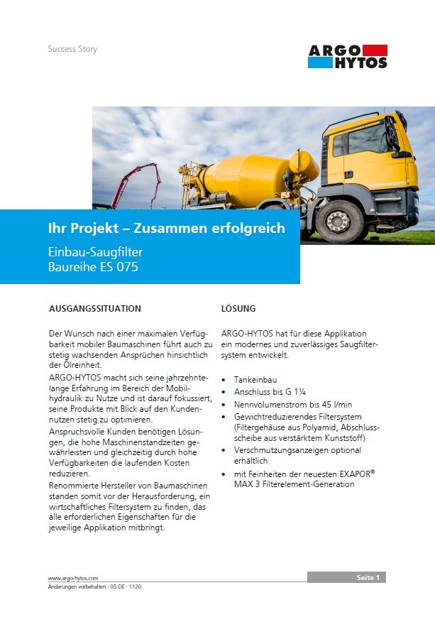 Einbau-Saugfilter Baureihe ES 075