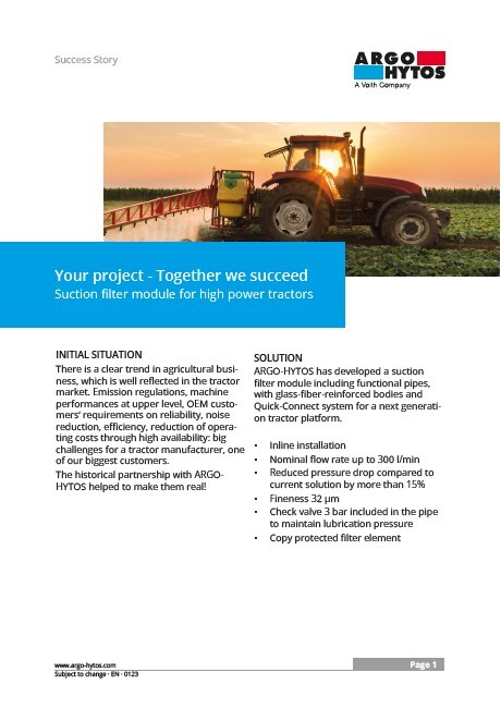Suction filter module for high power tractors