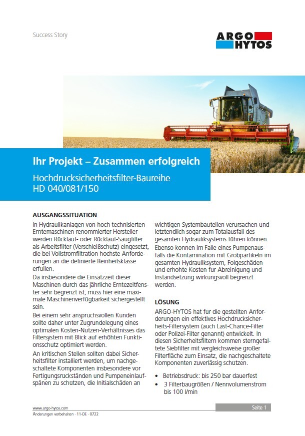 Hochdrucksicherheitsfilter HD 040 / 081 / 150