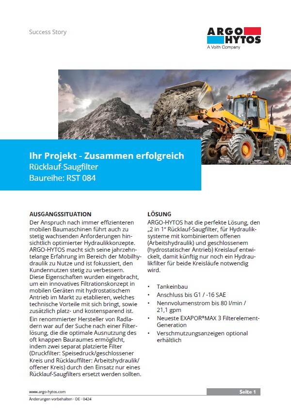 Rücklauf-Saugfilter: Baureihe RST 084