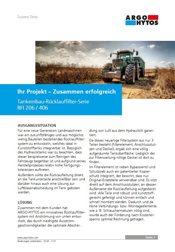 Tankeinbau-Rücklauffilter-Serie RFI 206 / 406