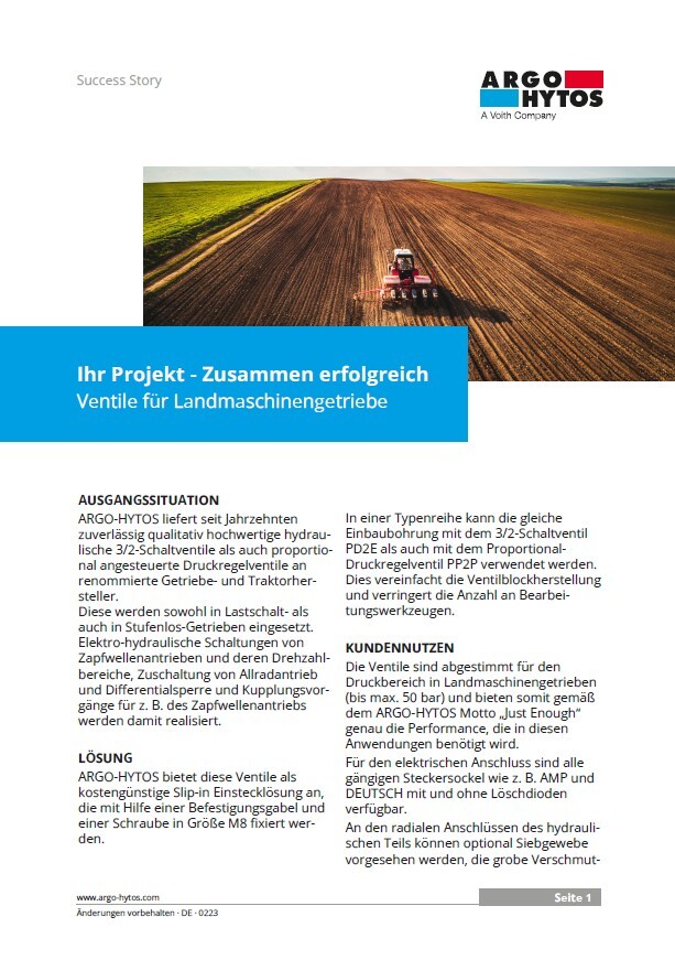 Ventile für Landmaschinengetriebe