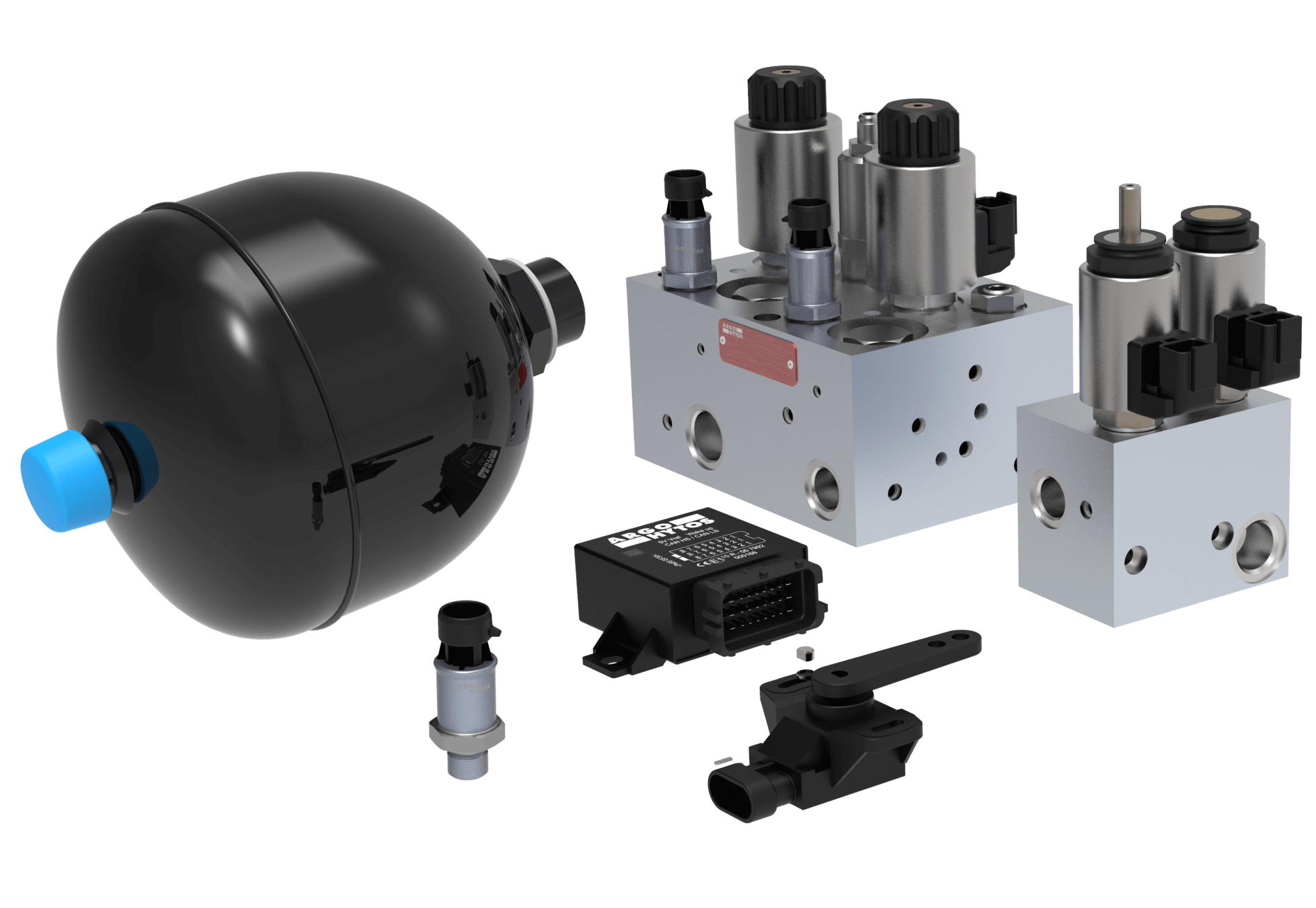 Modular hydraulic power steering system with accumulator, valve blocks, and electronic control components