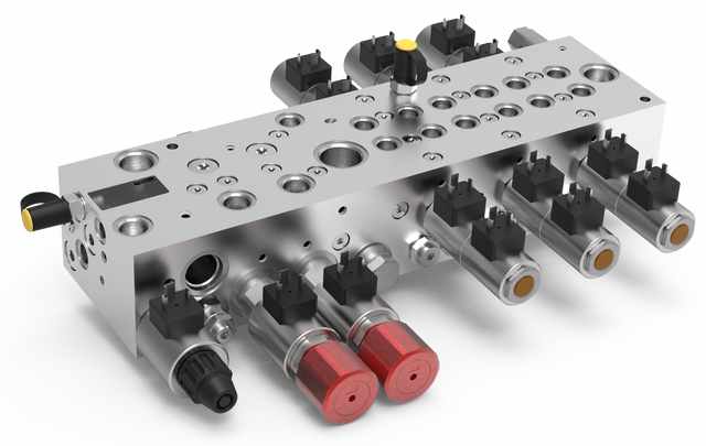 Hydraulischer Ventilblock mit integrierten Einschraubventilen für Fluid- und Bewegungssteuerungsanwendungen