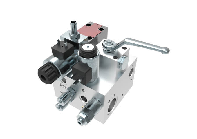 Hydraulic control unit with integrated valve functions for steering and drive control in construction and mobile machinery