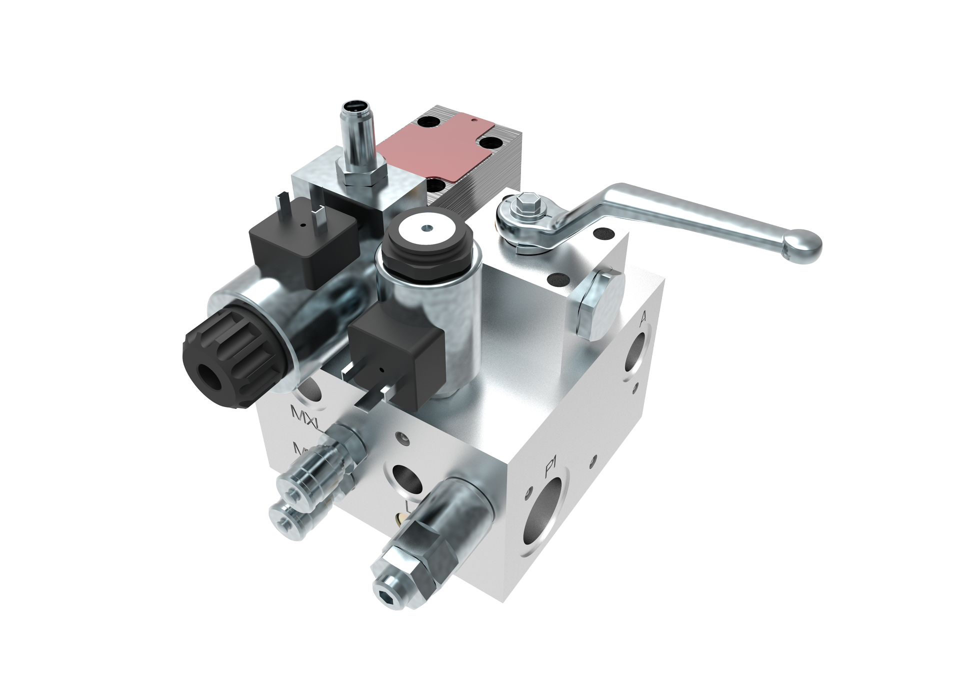 Hydraulic pressure supply unit for telescopic handlers with integrated valve and pressure control functions