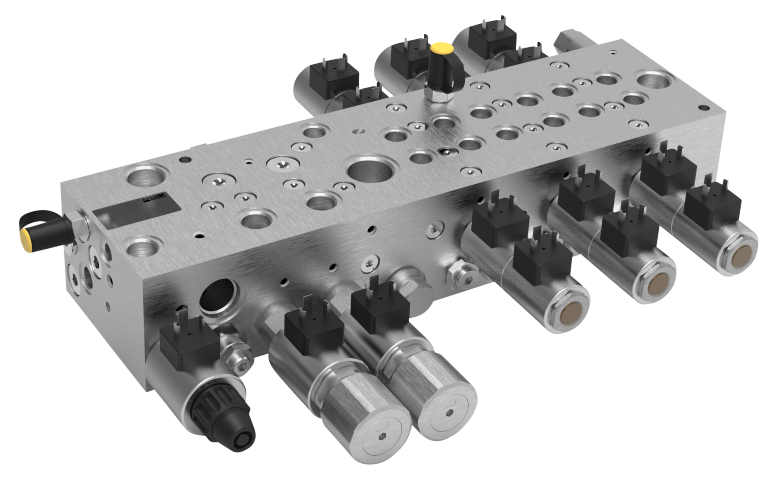Integrated hydraulic control manifold for multiple backhoe loader functions in construction machinery