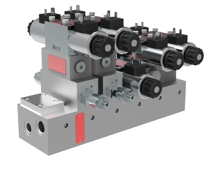 Modularer hydraulischer Ventilblock mit integrierten Ventilfunktionen für flexible Maschinensteuerungen in industriellen Hydrauliksystemen