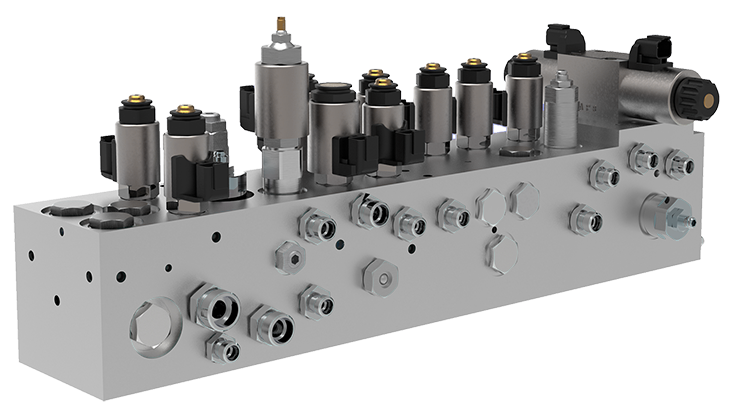 Modular hydraulic valve manifold for integrated control functions in agricultural seeding machinery