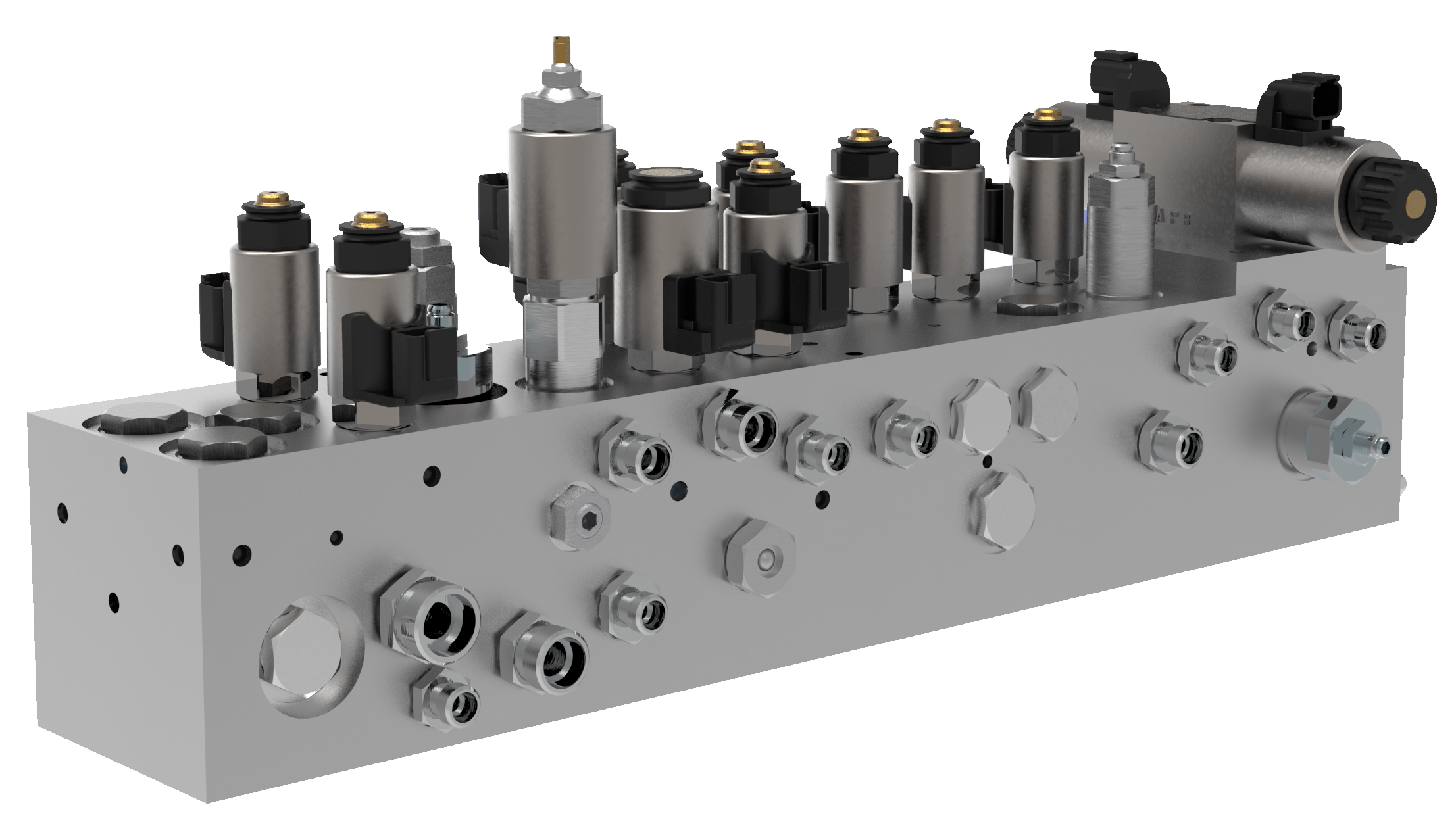 Modular hydraulic control manifold for sweeping, suction, and auxiliary functions in municipal vehicles