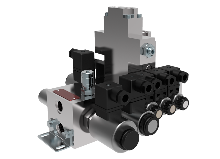 Modular hydraulic control unit with integrated valve functions for flexible machine control applications