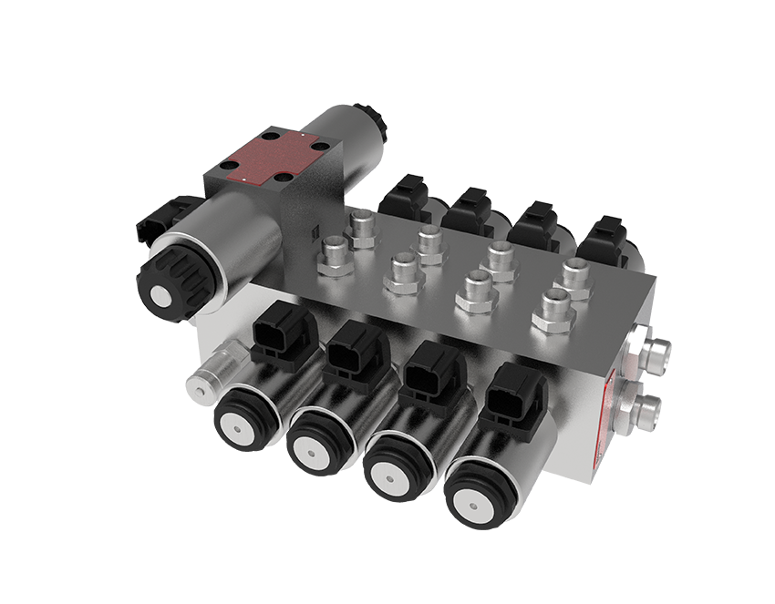 Hydraulic valve manifold for spray boom control and precise section management in agricultural spraying equipment